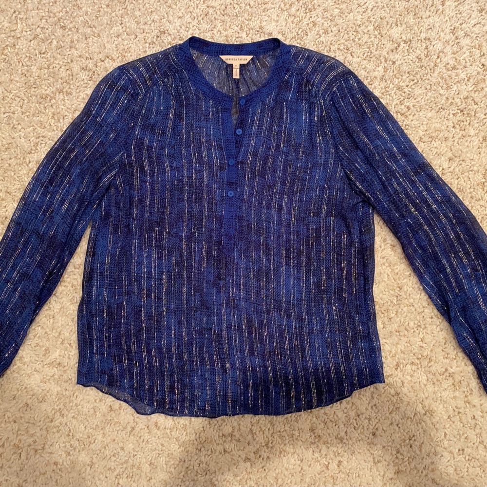 Rebecca Taylor sheer Blue/Black snake print blouse